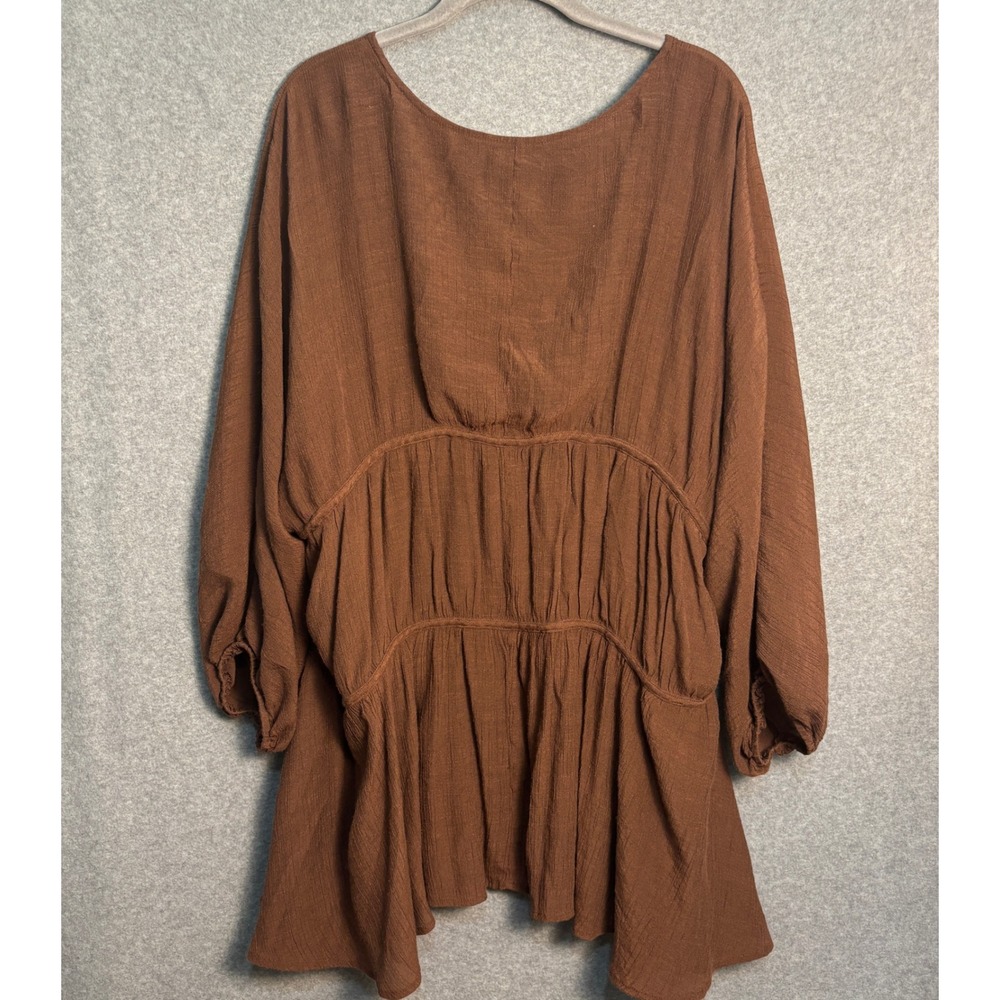 Women's Boho Babydoll Tunic Top Plus 22/24W Brown Gauze Peasant Cottagecore - Picture 4 of 9